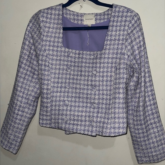 NWT Favoritw Daughter Dasha Houndstooth Tweed Blazer Top - Picture 4 of 16